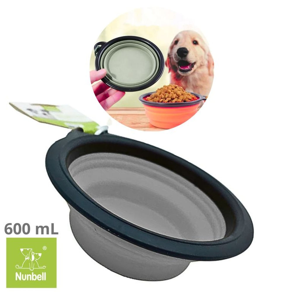 PLATO PORTATIL PLEGABLE MASCOTA NUNBEL-PLOMO 600 ML