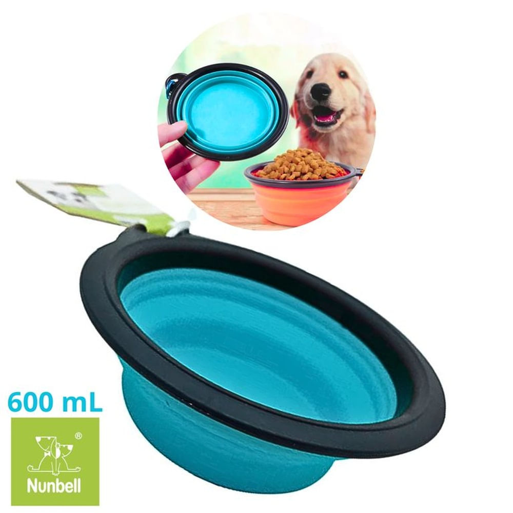 PLATO PORTATIL PLEGABLE MASCOTA NUNBEL-TURQUESA 600 ML