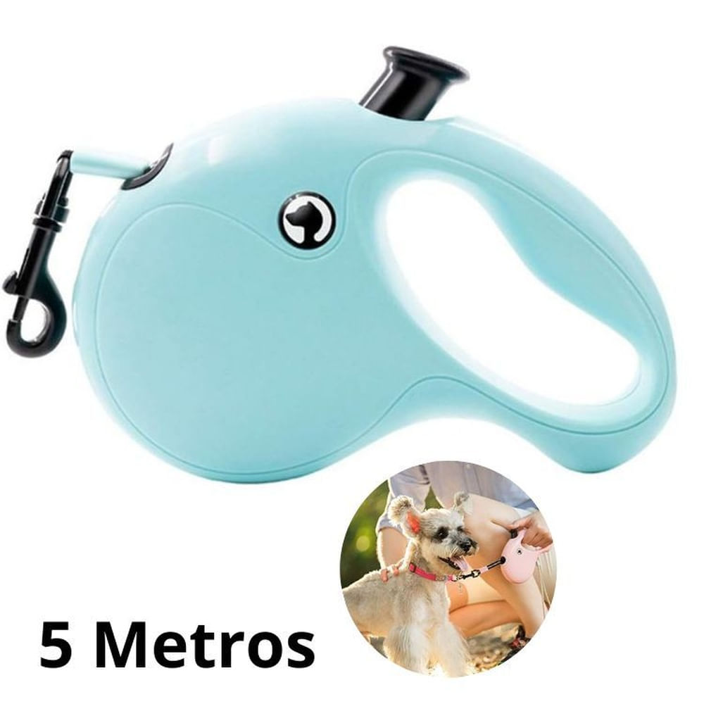 CORREA RETRACTIL DE POLIESTER PARA MASCOTA VERDE AGUA