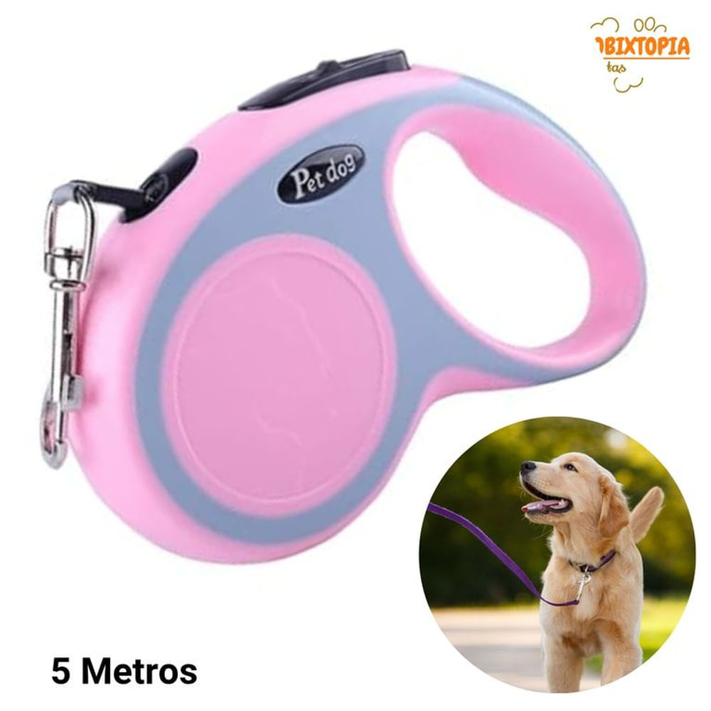 CORREA RETRACTIL DE POLIESTER PARA MASCOTAS ROSADO 5M