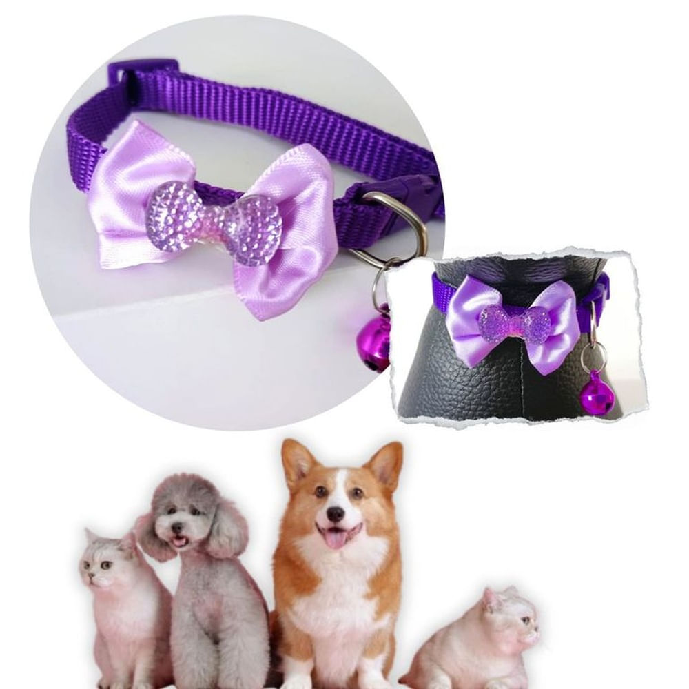 COLLAR PARA MASCOTAS CON MOÑO Y CASCABEL PURPURA. PURPURA COLLAR PARA MASCOTAS CON MOÑO Y CASCABEL PURPURA. PURPURA