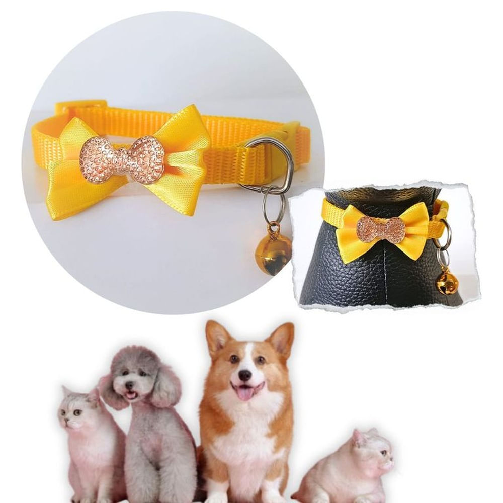 COLLAR PARA MASCOTAS CON MOÑO Y CASCABEL AMARILLO. AMARILLO COLLAR PARA MASCOTAS CON MOÑO Y CASCABEL AMARILLO. AMARILLO
