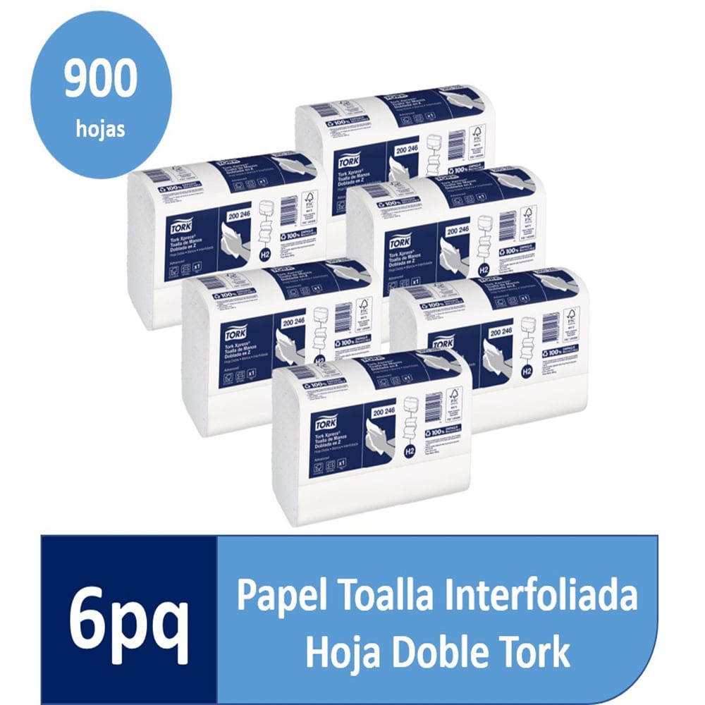 Papel Toalla Interfoliada Hoja Doble Tork Xpress 6 paq x 150 hojas