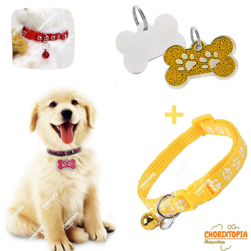 PLACA Y COLLAR PARA MASCOTAS CON CASCABEL - AMARILLO PLACA Y COLLAR AMARILLO PLACA Y COLLAR PARA MASCOTAS CON CASCABEL - AMARILLO PLACA Y COLLAR AMARILLO