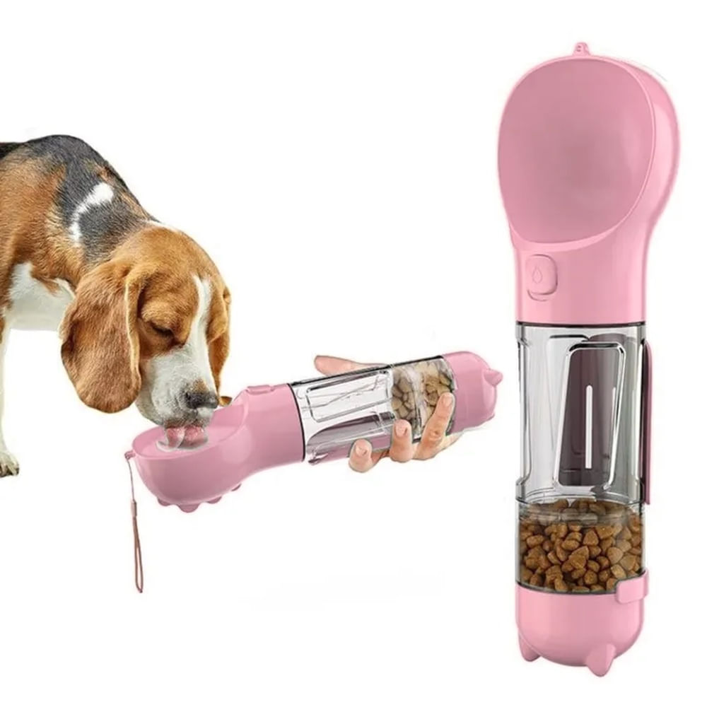 BOTELLA MULTIFUNCIONAL PARA MASCOTA ROSADA 500 mL