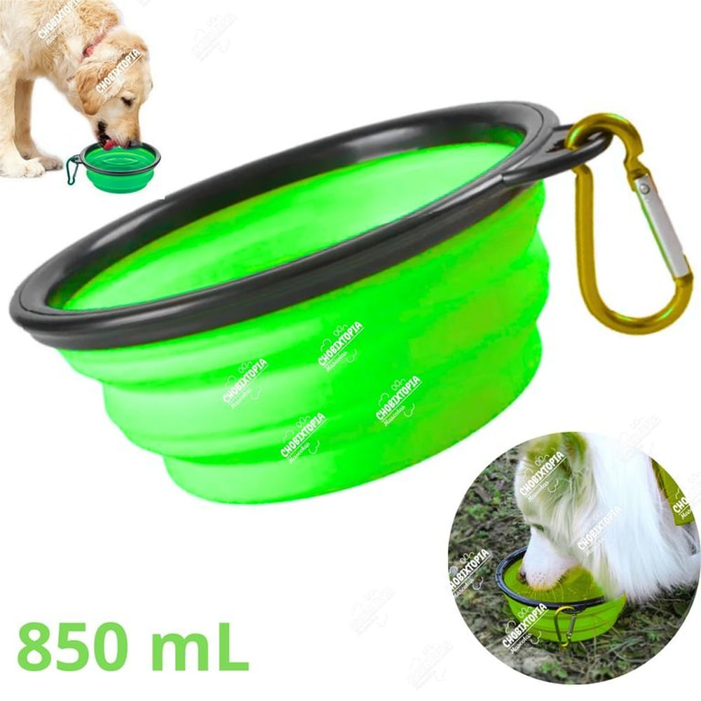 PLATO PORTATIL PLEGABLE PARA MASCOTA 850mL - VERDE