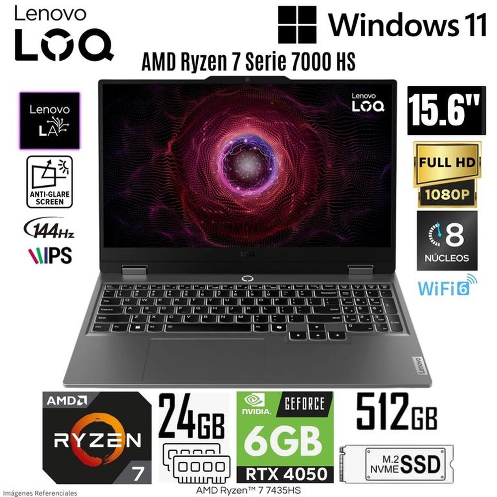 Laptop Lenovo LOQ 15ARP9 AMD Ryzen 7 7435HS 24GB RAM 512GB SSD 15.6 FHD RTX4050-6GB - 83JC008GLM