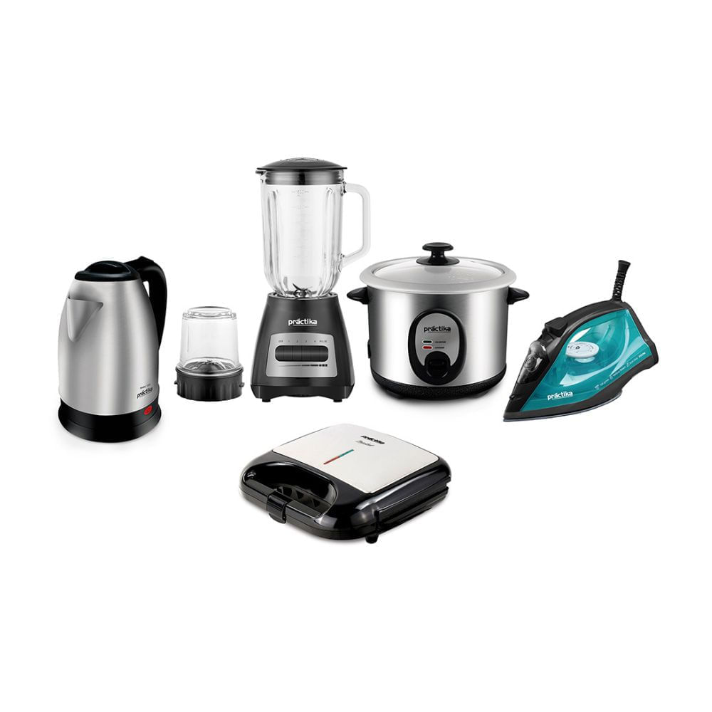 Licuadora + plancha + hervidor + olla arrocera + panini grill Practika Licuadora + plancha + hervidor + olla arrocera + panini grill Practika