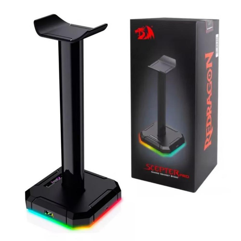 SOPORTE PARA AUDIFONO CON LUCES Y HUB- USB REDRAGON SCEPTER HA300