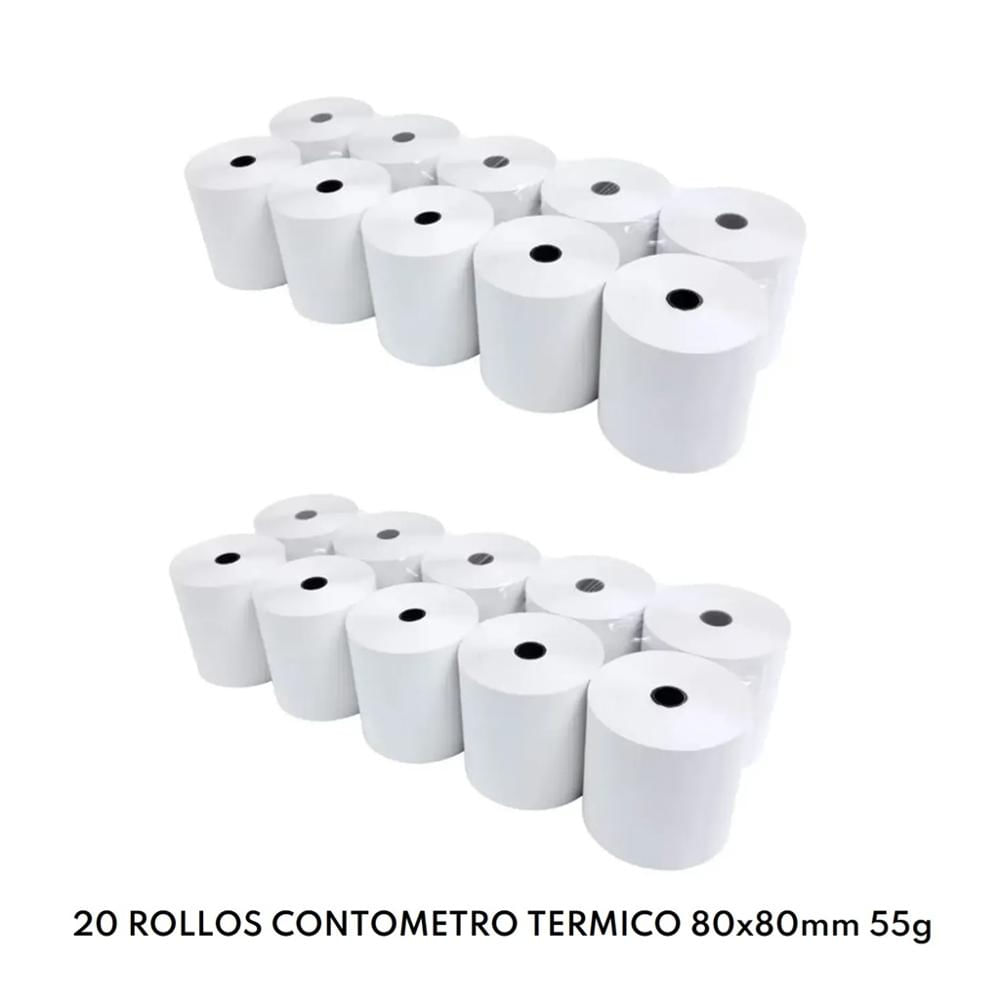 Paquete 20 Rollos Contometro Termico 80x80mm 55gr 75metros 80x80
