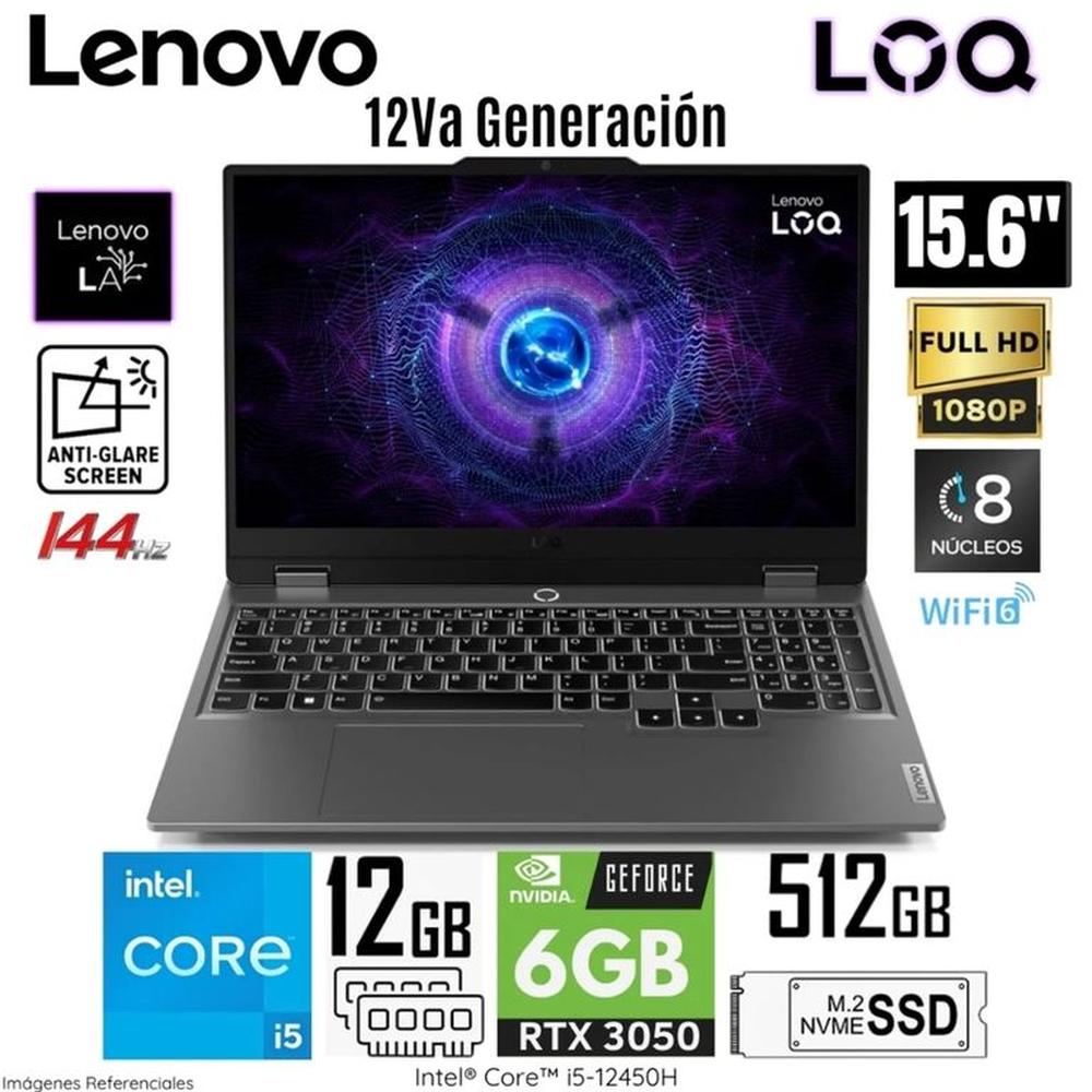 Laptop Lenovo LOQ Intel Core i5-12450HX 12GB RAM 512GB SSD RTX 3050-6GB 15.6 FHD IPS - 83GS00JULM