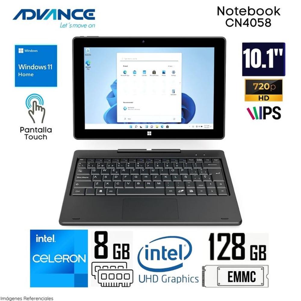 Laptop Advance CN4058 2 en 1 Celeron N4020 8GB 128GB 10.1 Pantalla táctil Wind 11