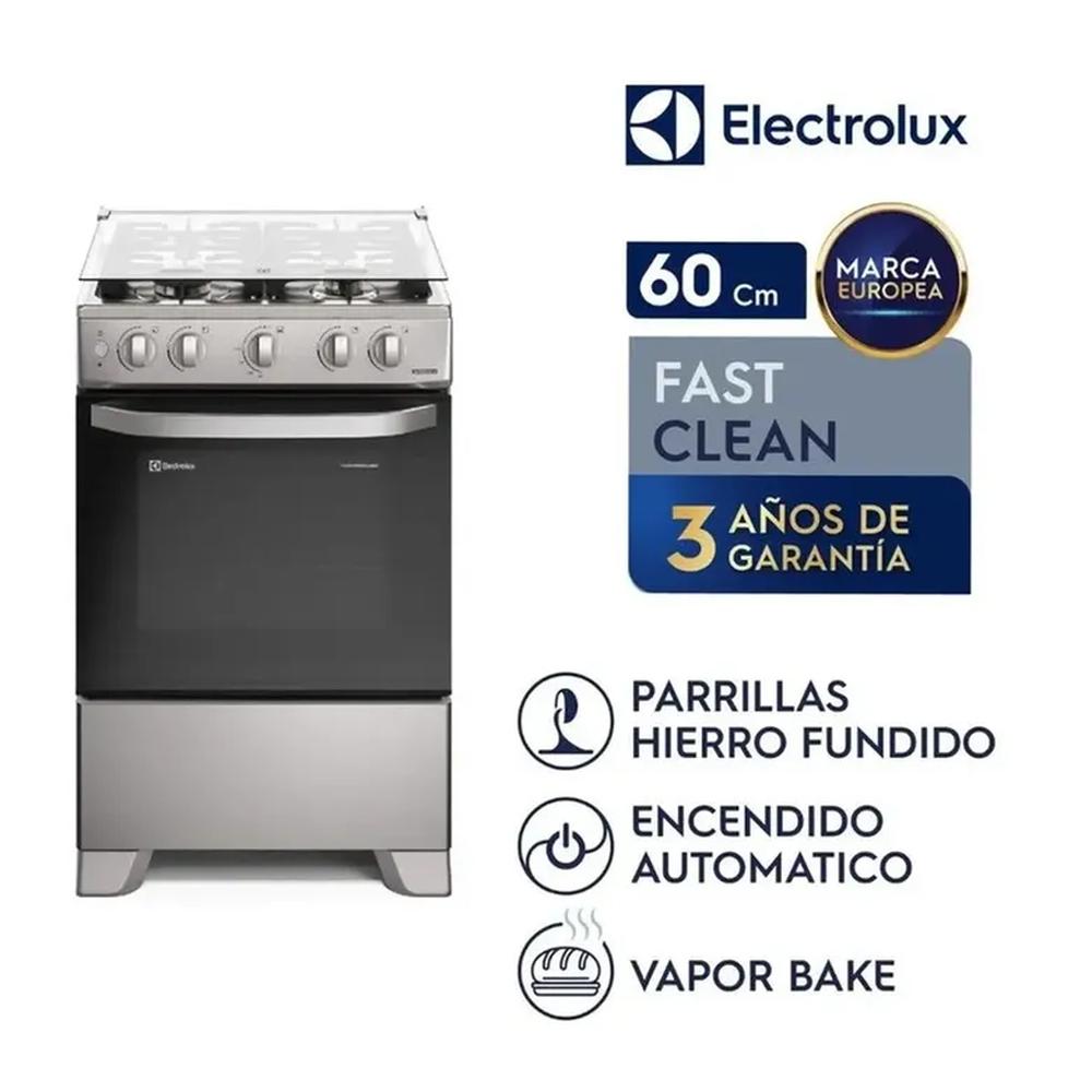COCINA 4 QUEMADORES EFFICIENT VAPORBAKE Y PARRILLA HIERRO FUNDIDO SILVER FE4ISR
