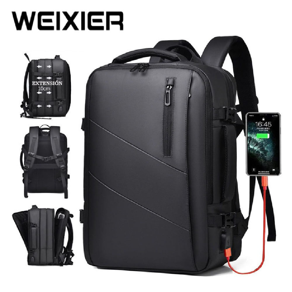 MOCHILA EXPANDIBLE DE GRAN CAPACIDAD NEGOCIOS ESCUELA VIAJE NEGRO