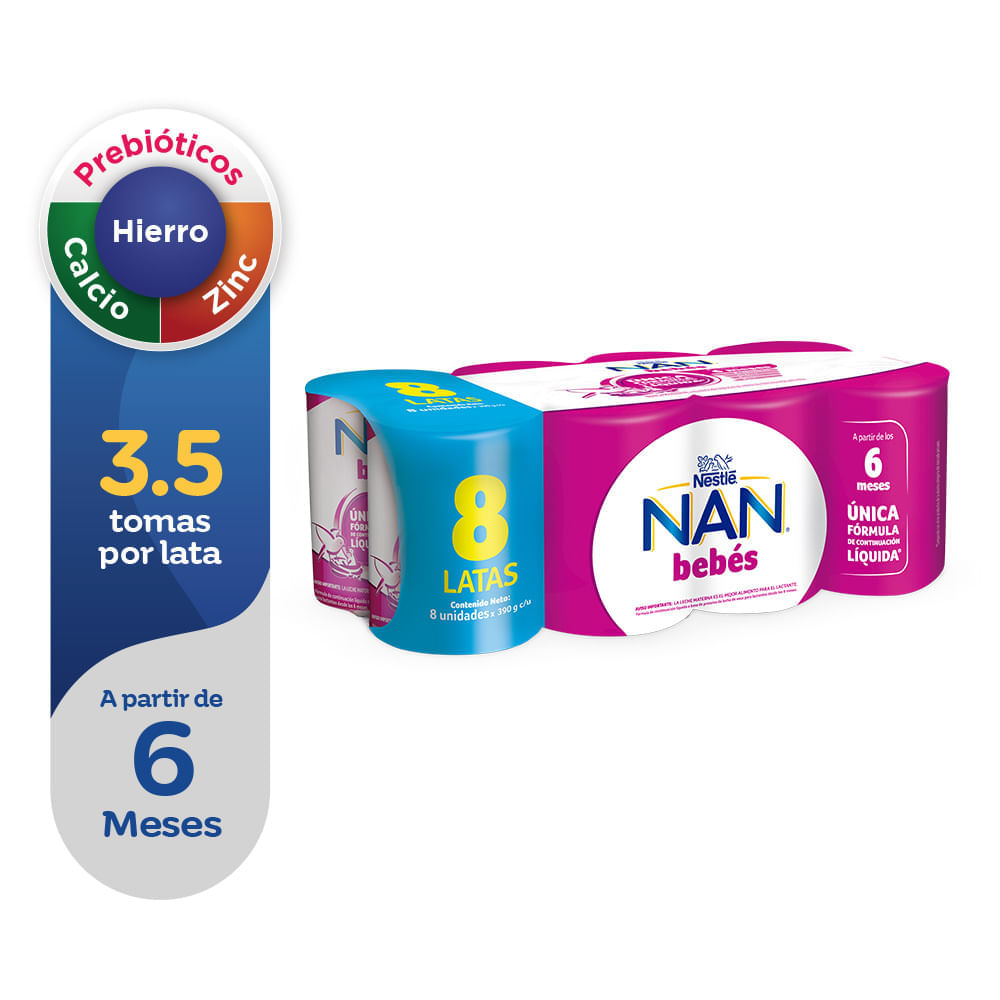 Formula Láctea NAN 2 Bebés Lata 390g Paquete 8un Formula Láctea NAN 2 Bebés Lata 390g Paquete 8un