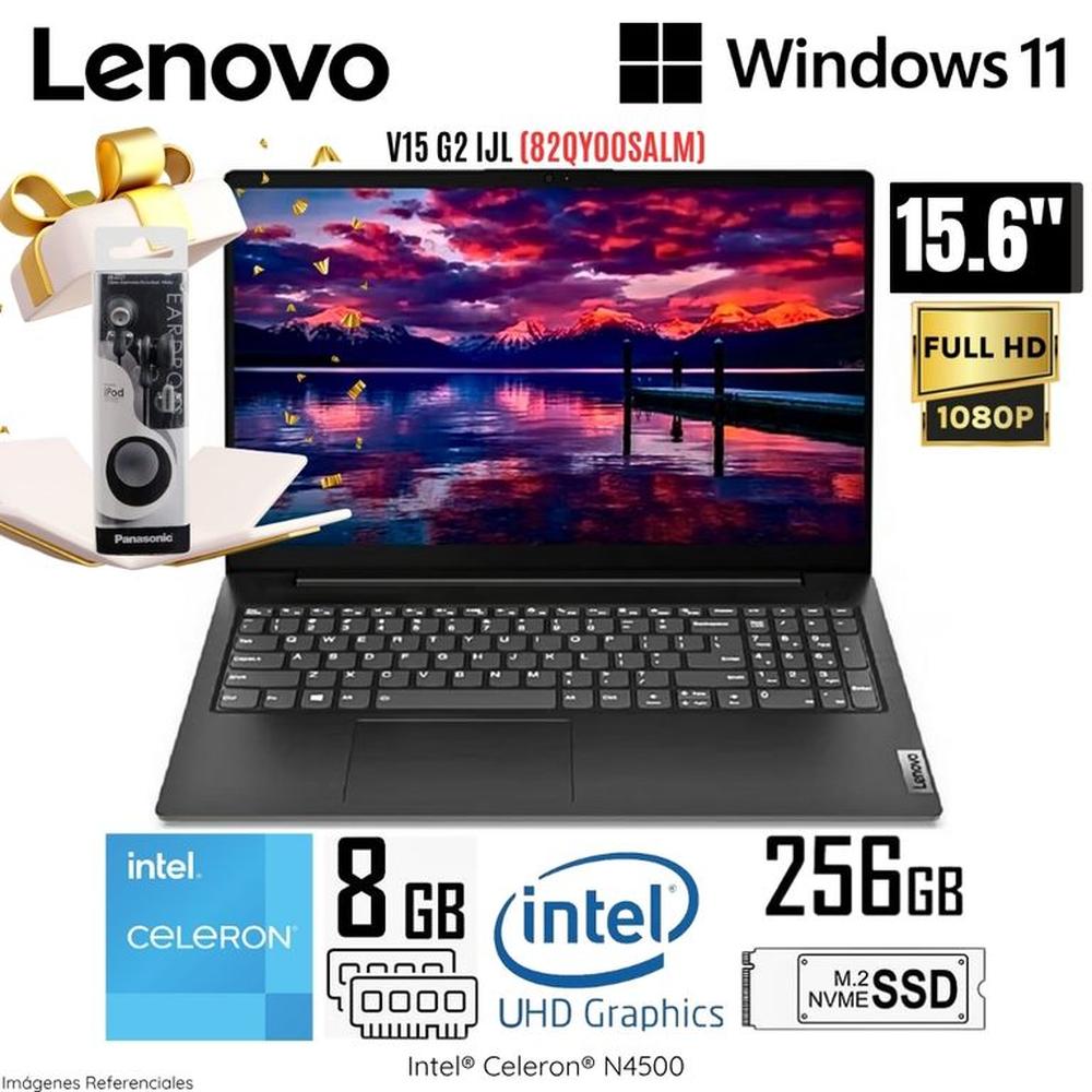 Laptop Lenovo V15 G2 IJL Intel Celeron N4500 8GB RAM 256GB SSD 15.6  FHD 82QY00SALM más Regalo