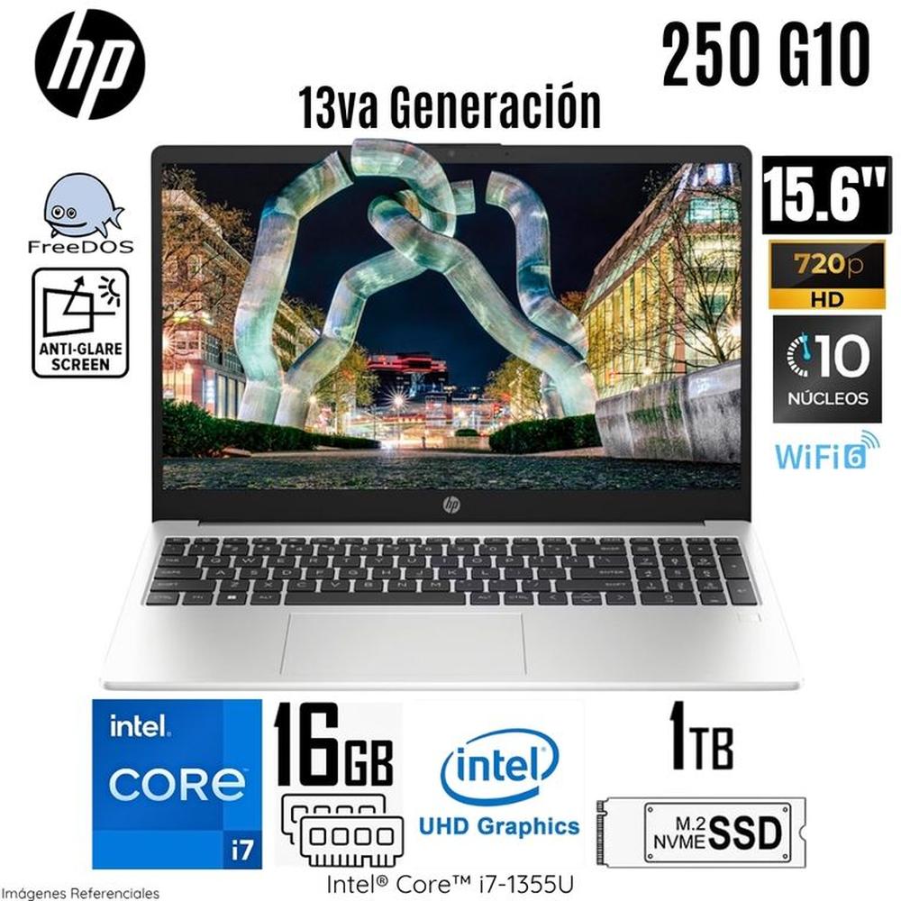 Laptop HP 250 G10 Intel Corei7-1355U 16GB RAM 1TB SSD 15.6  HD Free Dos Silver - 9S7D1LS