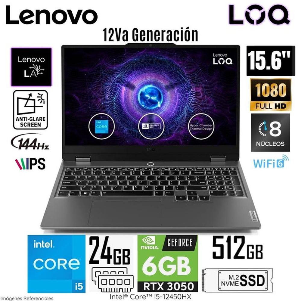 Laptop Lenovo LOQ Intel Core i5-12450HX 24GB RAM 512GB SSD 15.6 FHD RTX 3050-6GB - 83GS00EQLM