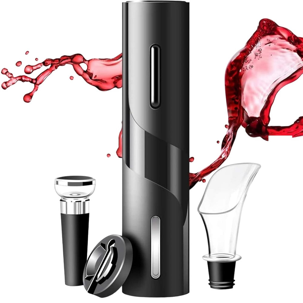 Juego de Abridor de Botellas de Vino Eléctrico a Pilas 4 en 1 Negro