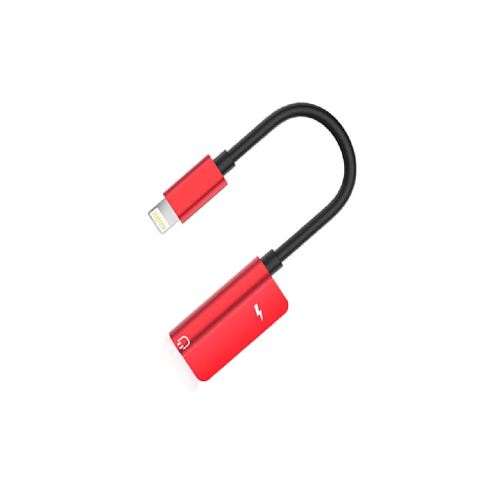 Adaptador de Carga de Audio 2 En 1 Lightning Rojo