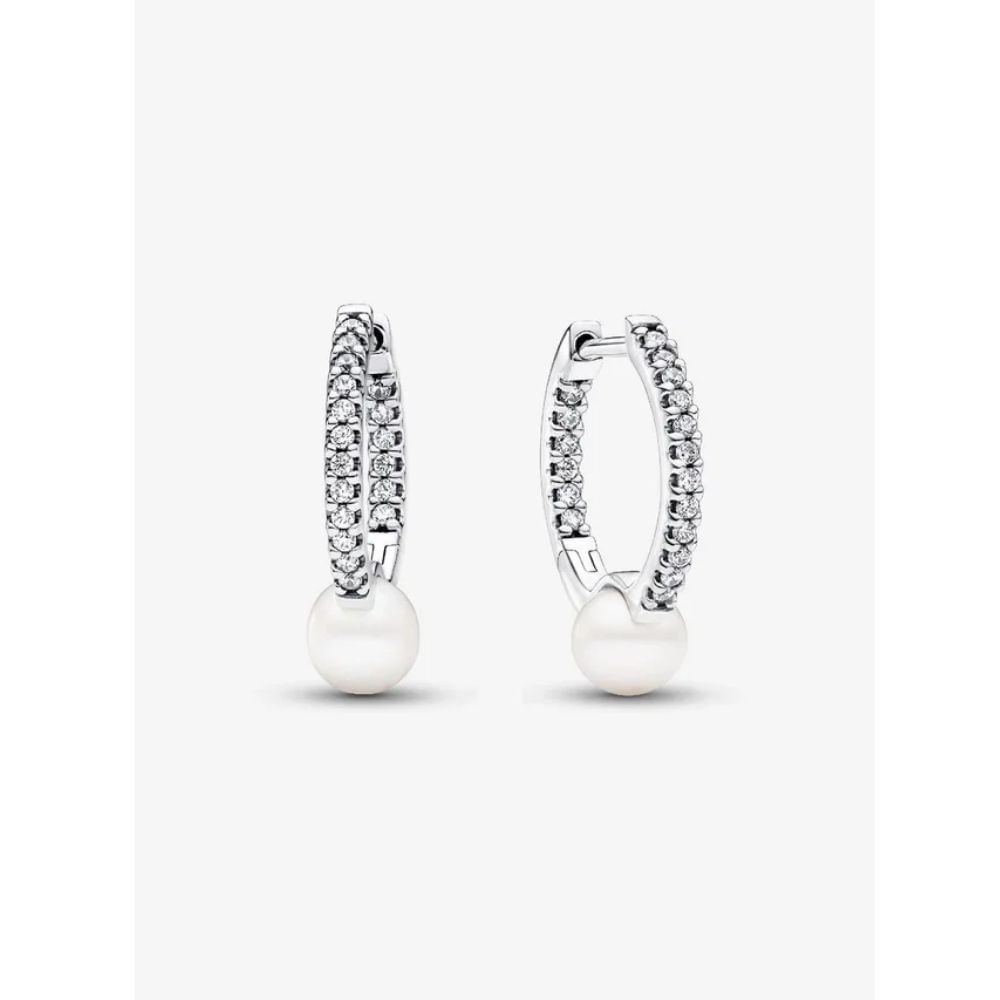 Aretes Pandora de plata aro perla mujer