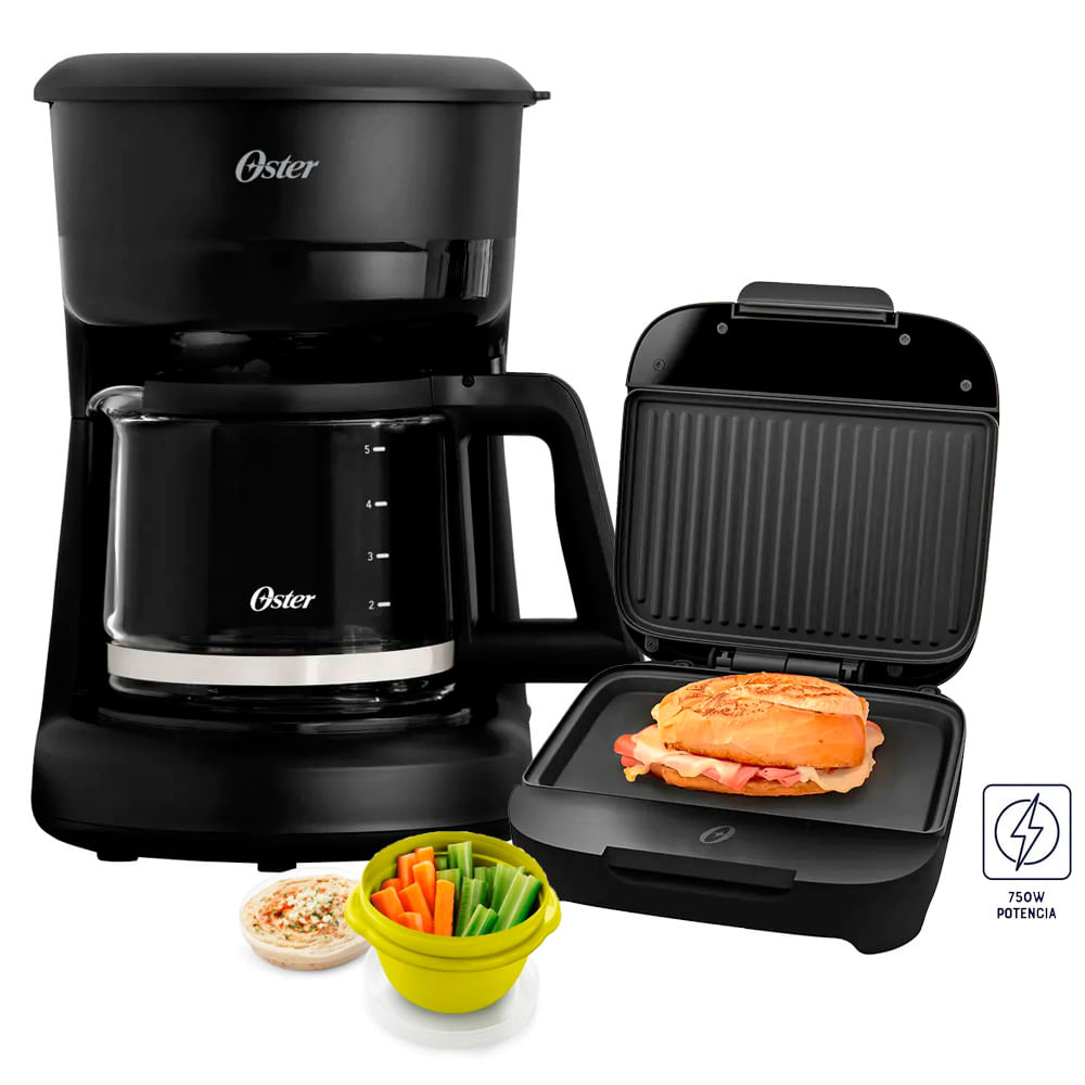 Cafetera Eléctrica Bvstdcs51b-053 mas Sandwichera Oster Negra