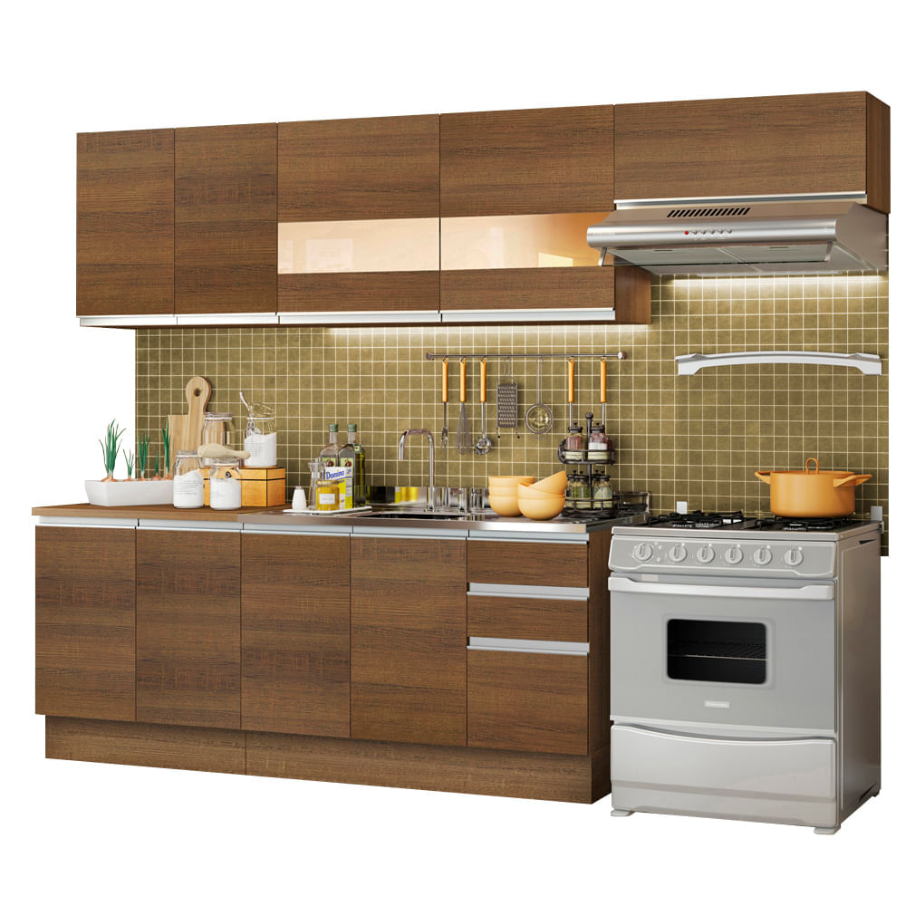 Mueble de Cocina Integral Marcela 280 cm Marrón 03 Mueble de Cocina Integral Marcela 280 cm Marrón 03