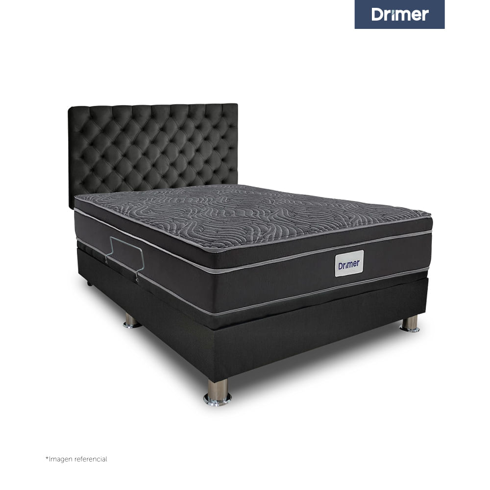 Dormitorio Praktibox Ventus 1.5 Plazas Capitone Gris Oscuro