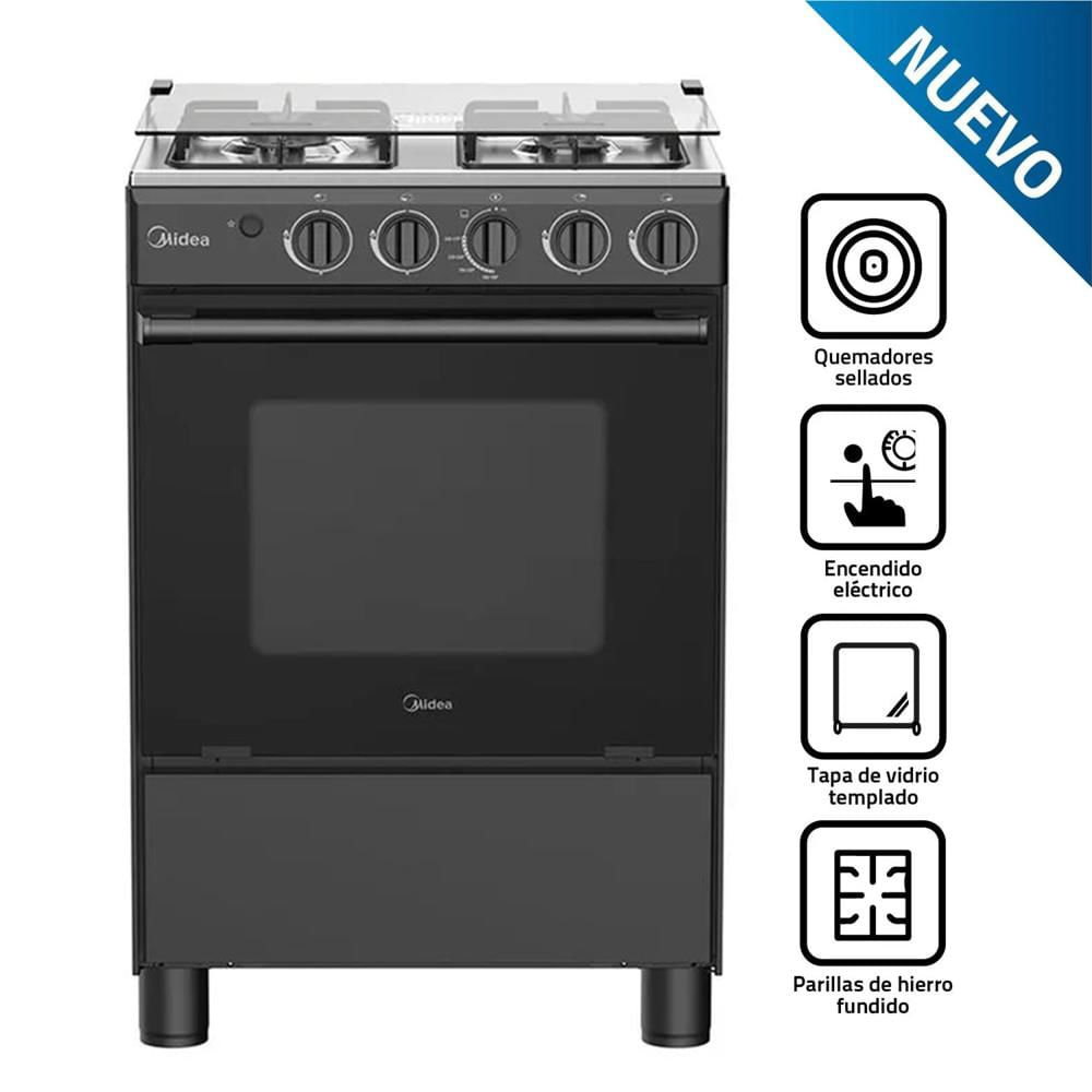 Cocina A Gas MIDEA 4 Quemadores MGS24FS2LFABBC Negro
