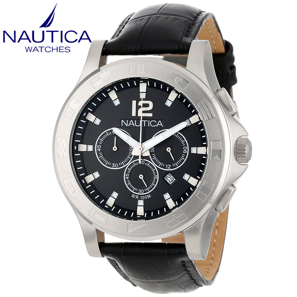 Reloj Nautica NCS 801 N21548G Fecha Cronometro Correa De Cuero Negro Reloj Nautica NCS 801 N21548G Fecha Cronometro Correa De Cuero Negro