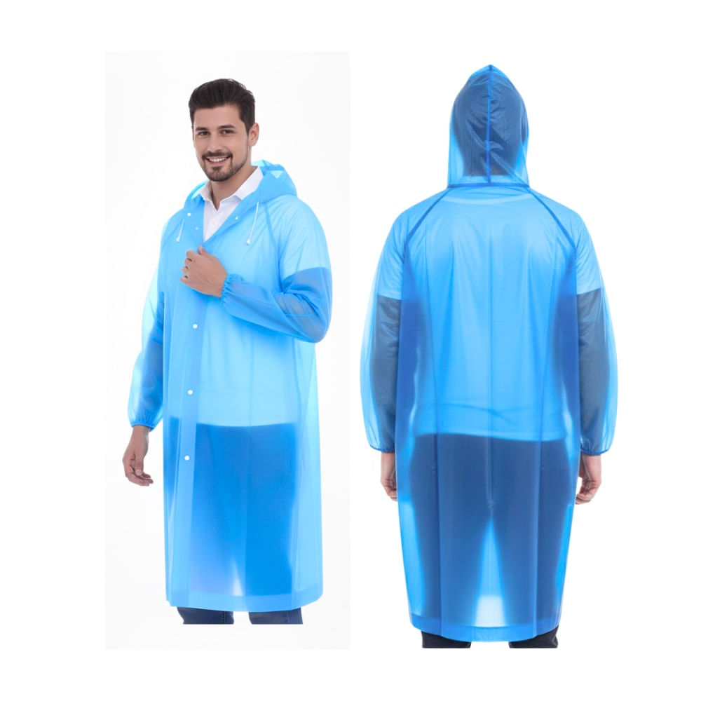 Poncho Impermeable Delgado Abierto de Mangas Elasticas con Capucha Ajustable Azulino