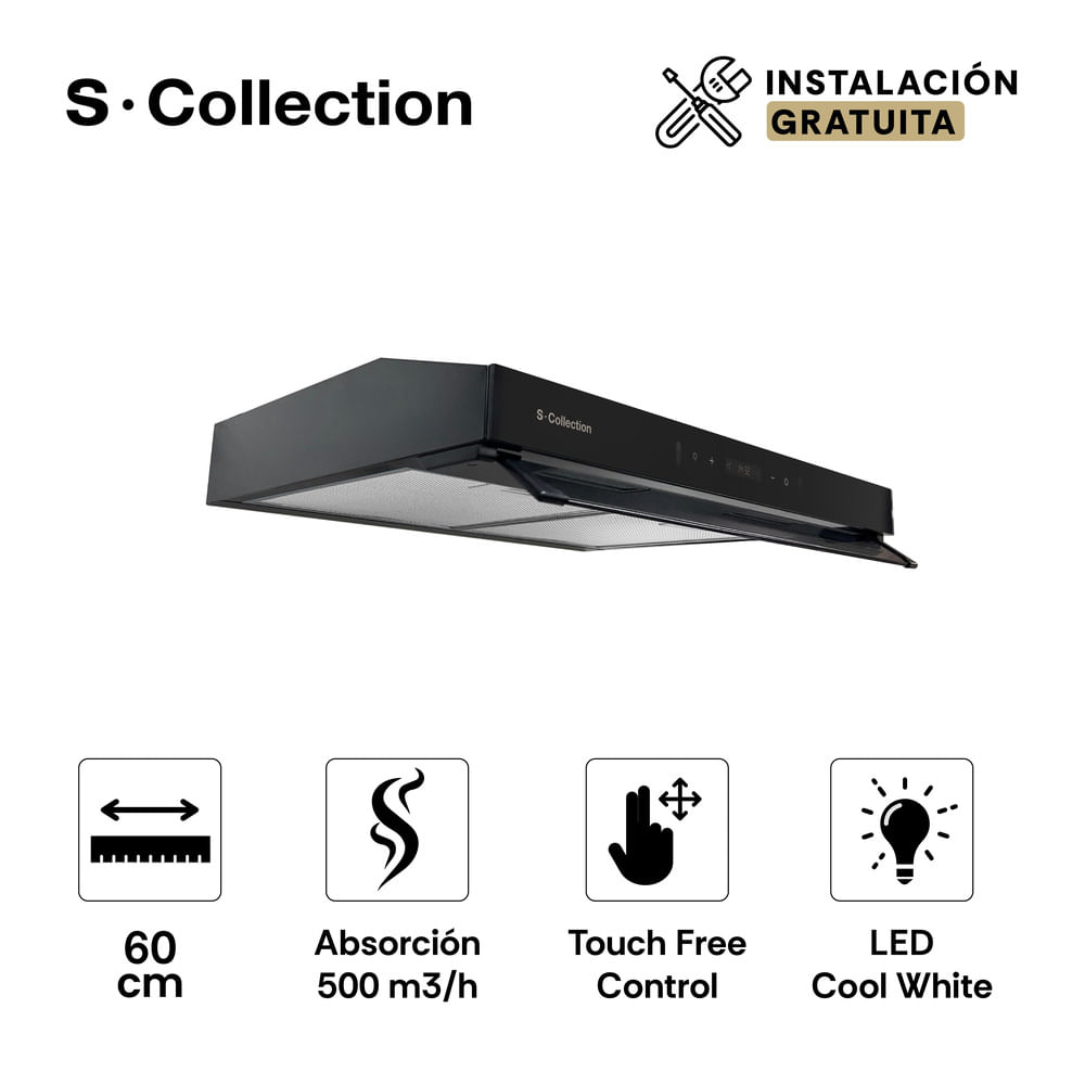 Campana Slim Black Touch Free Scollection 60 Cm