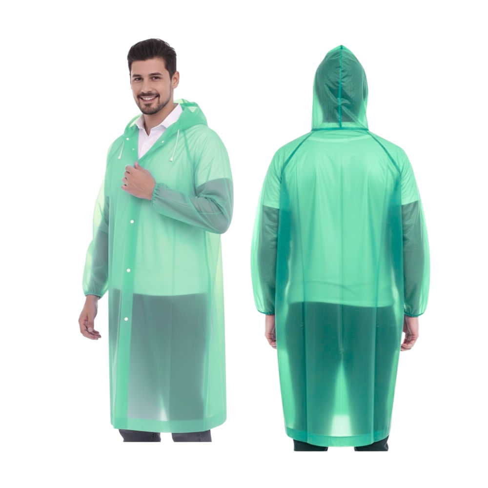 Poncho Impermeable Delgado Abierto de Mangas Elasticas con Capucha Ajustable Verde