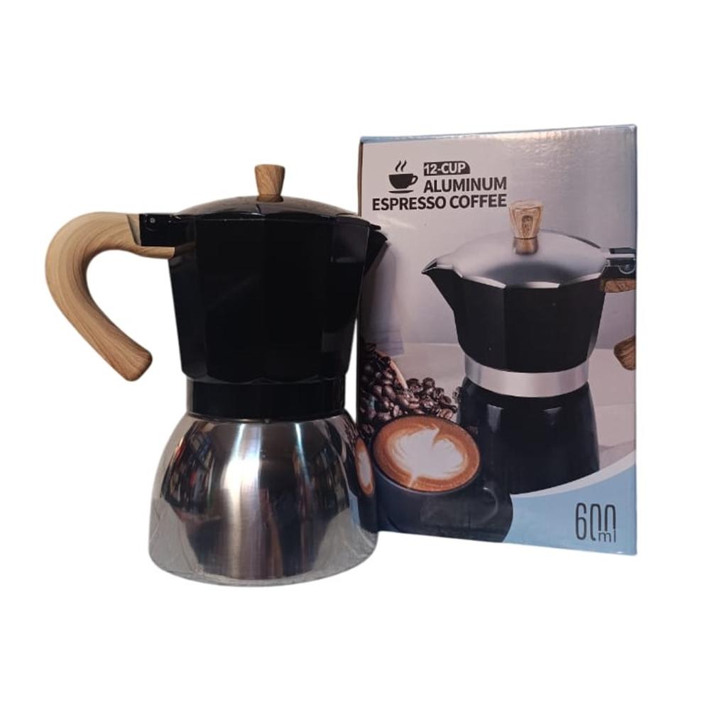 Cafetera para 12 Tazas Aluminio Espresso Maker Negro 600 ml