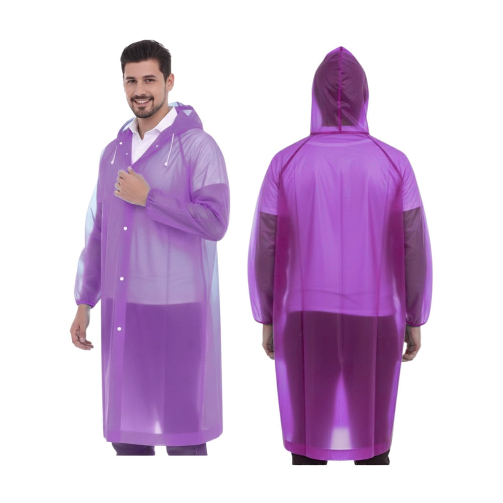 Poncho Impermeable Delgado Abierto de Mangas Elasticas con Capucha Ajustable Morado