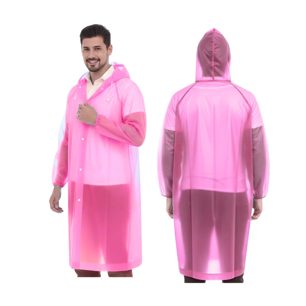 Poncho Impermeable Delgado Abierto de Mangas Elasticas con Capucha Ajustable Rosado