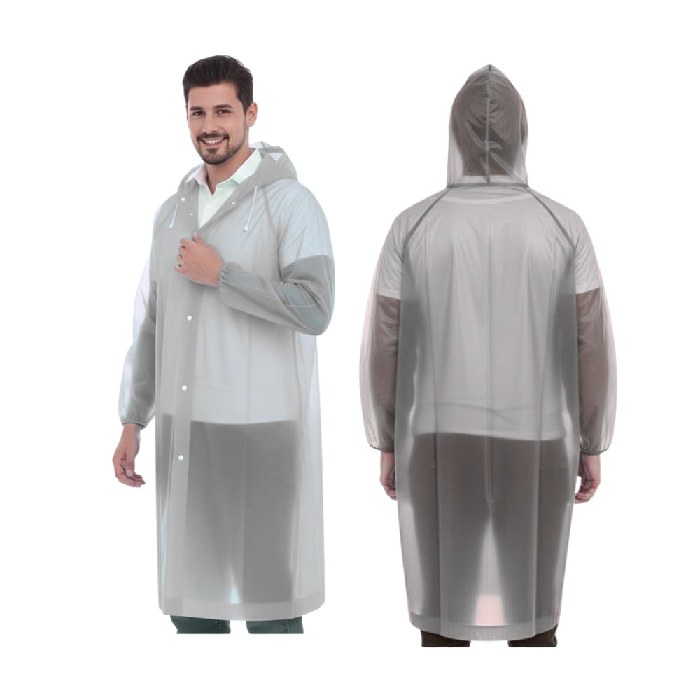 Poncho Impermeable Delgado Abierto de Mangas Elasticas con Capucha Ajustable Plomo