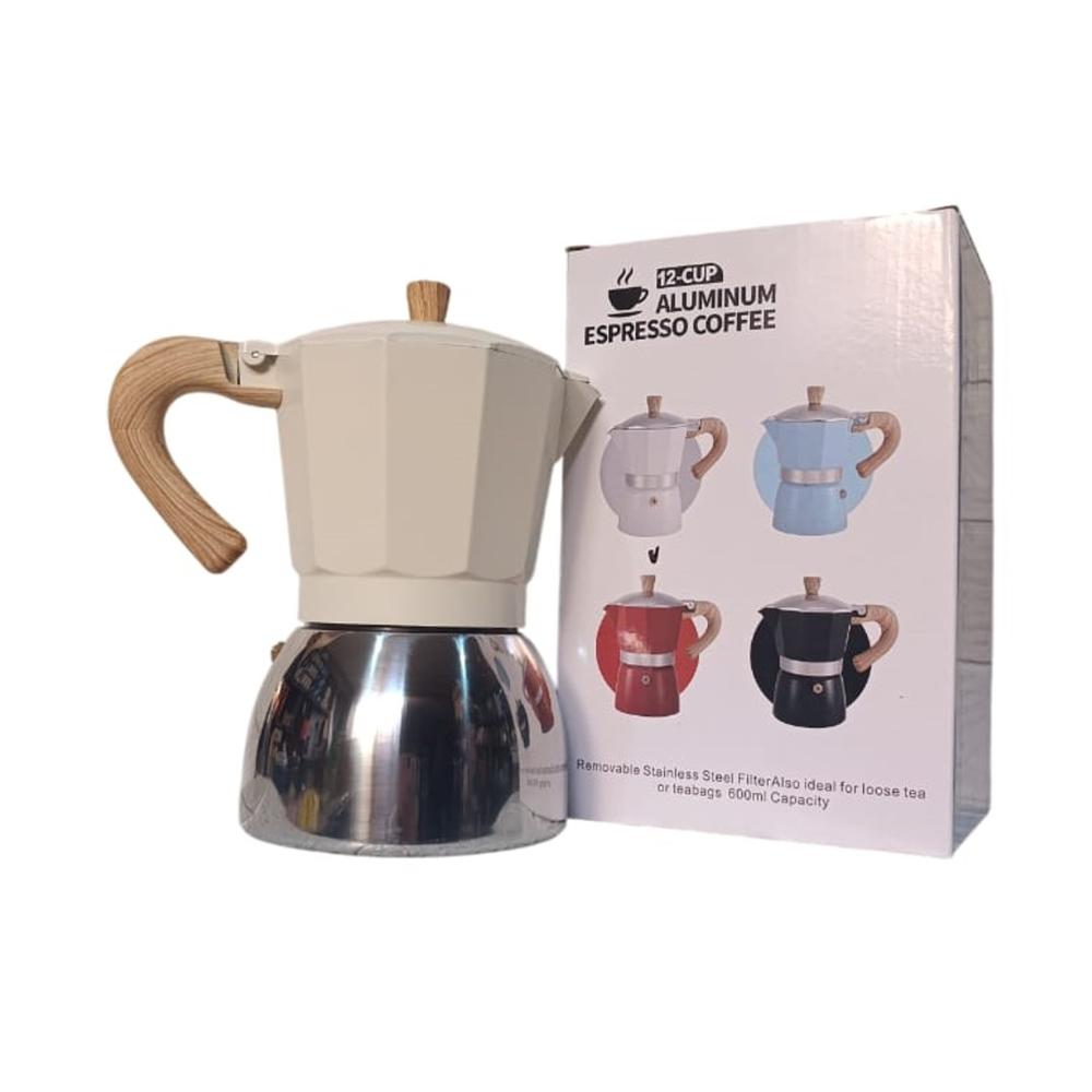 Cafetera para 12 Tazas Aluminio Espresso Maker Blanco 600 ml