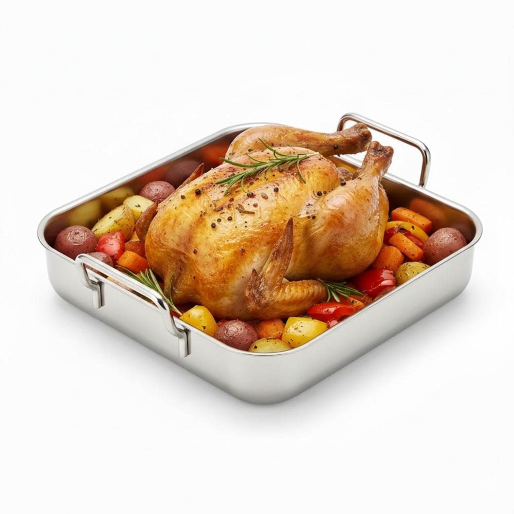 Bandeja Cuadrada de Acero Inoxidable con Asas