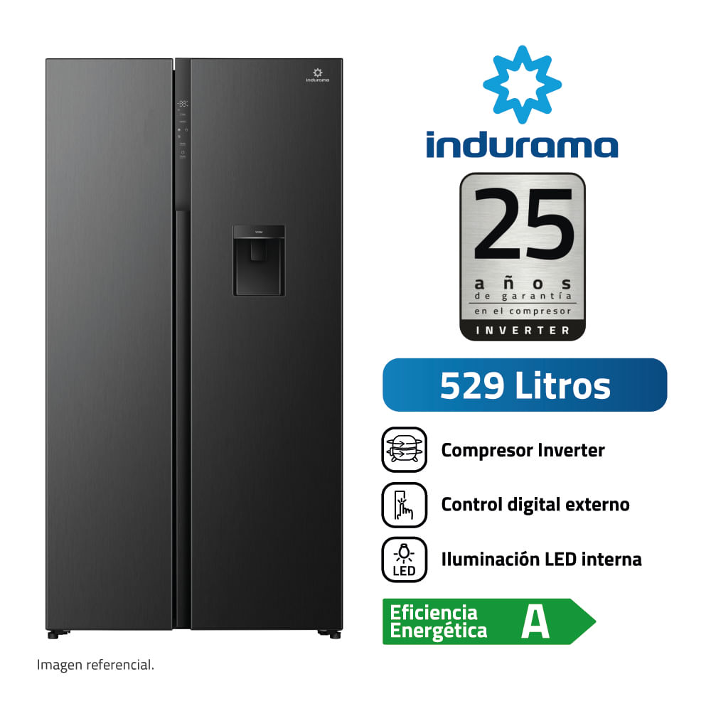 Refrigeradora Indurama 529L Side By Side RI-795DNI Negro