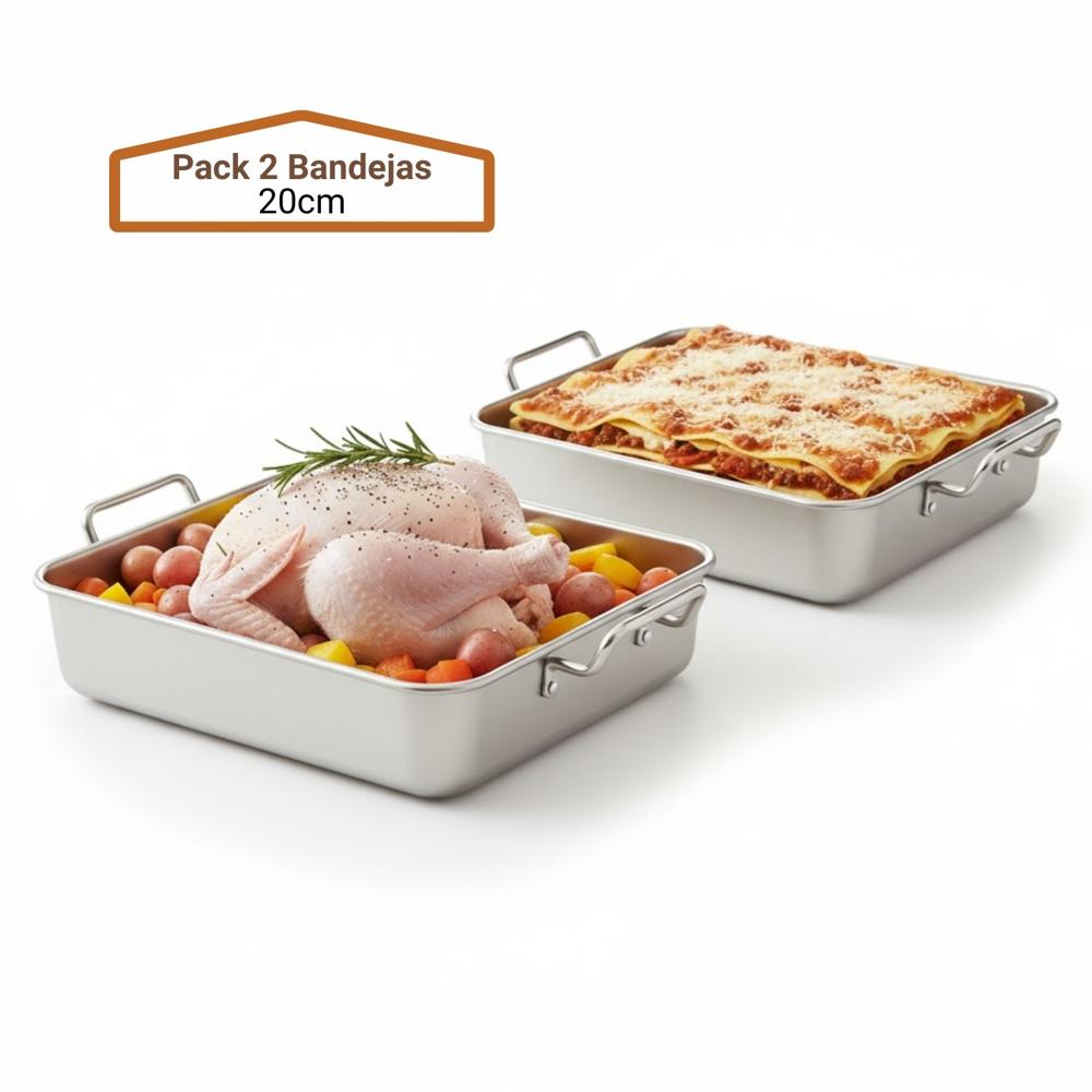 Bandeja para Servir, Hornear Acero Inoxidable 1800Ml Pack X2