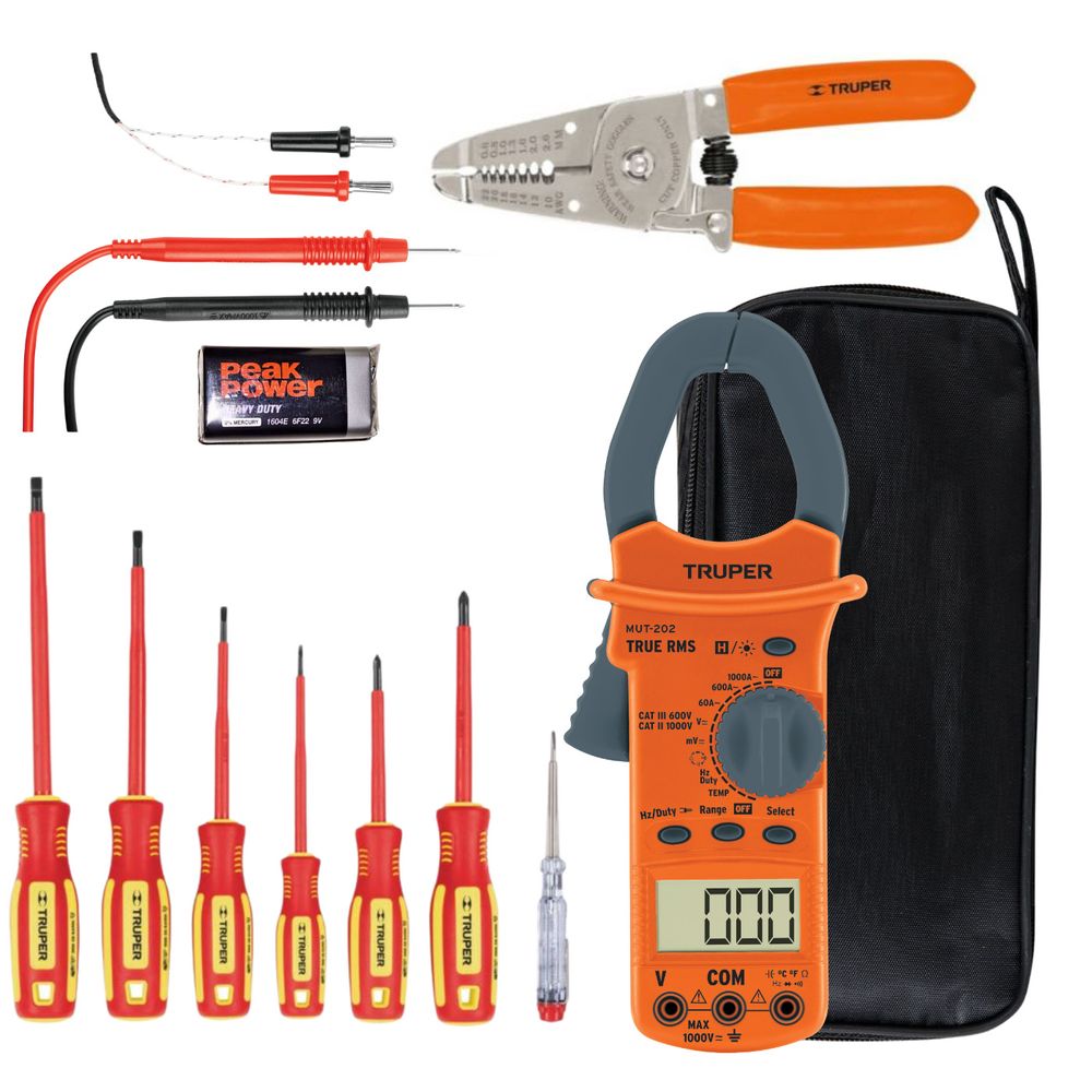Kit Pinza Amperimetrica Desarmadores 1000V Y Alicate Truper 10404-14196-17356 Kit Pinza Amperimetrica Desarmadores 1000V Y Alicate Truper 10404-14196-17356