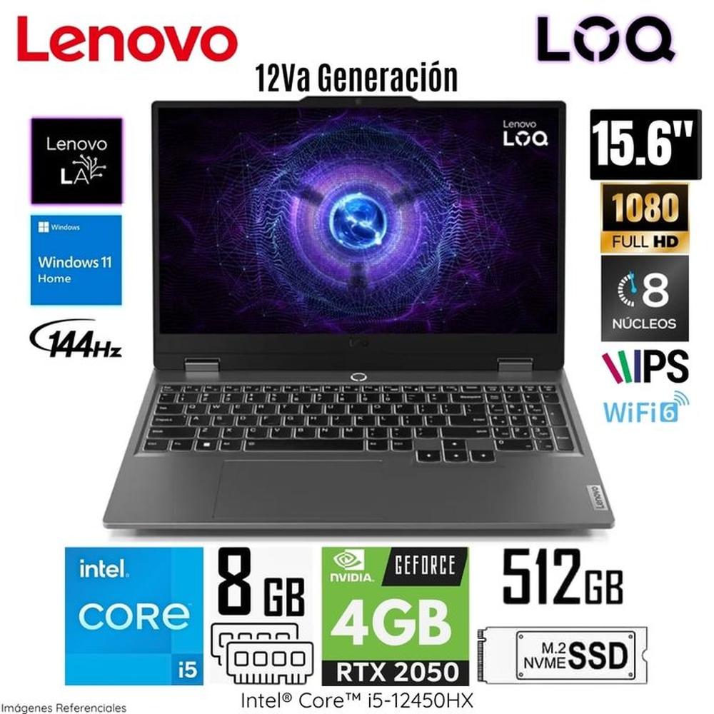 Laptop Gamer Lenovo LOQ Intel Core i5-12450HX 8GB DDR5 RAM 512GB SSD 15.6 FHD RTX 2050 - 83GS004LLM