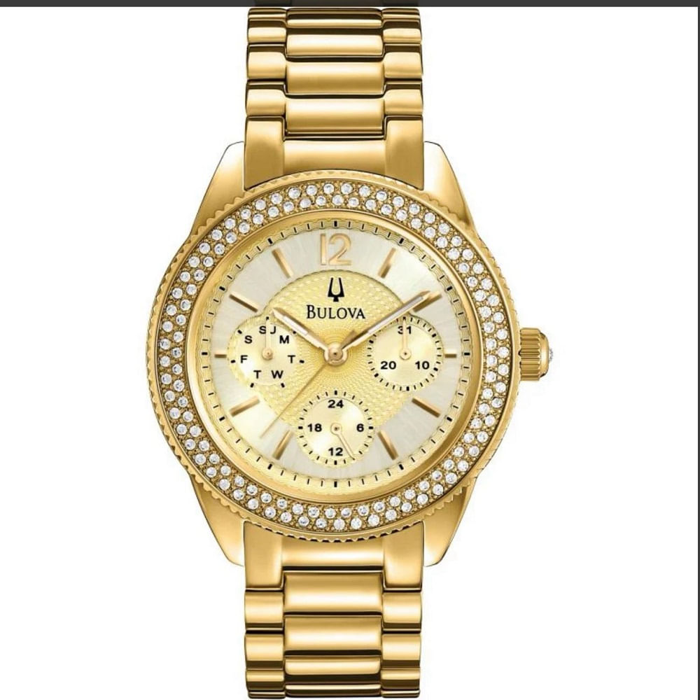 RELOJ BULOVA CRYSTAL DORADO ACERO INOXIDABLE