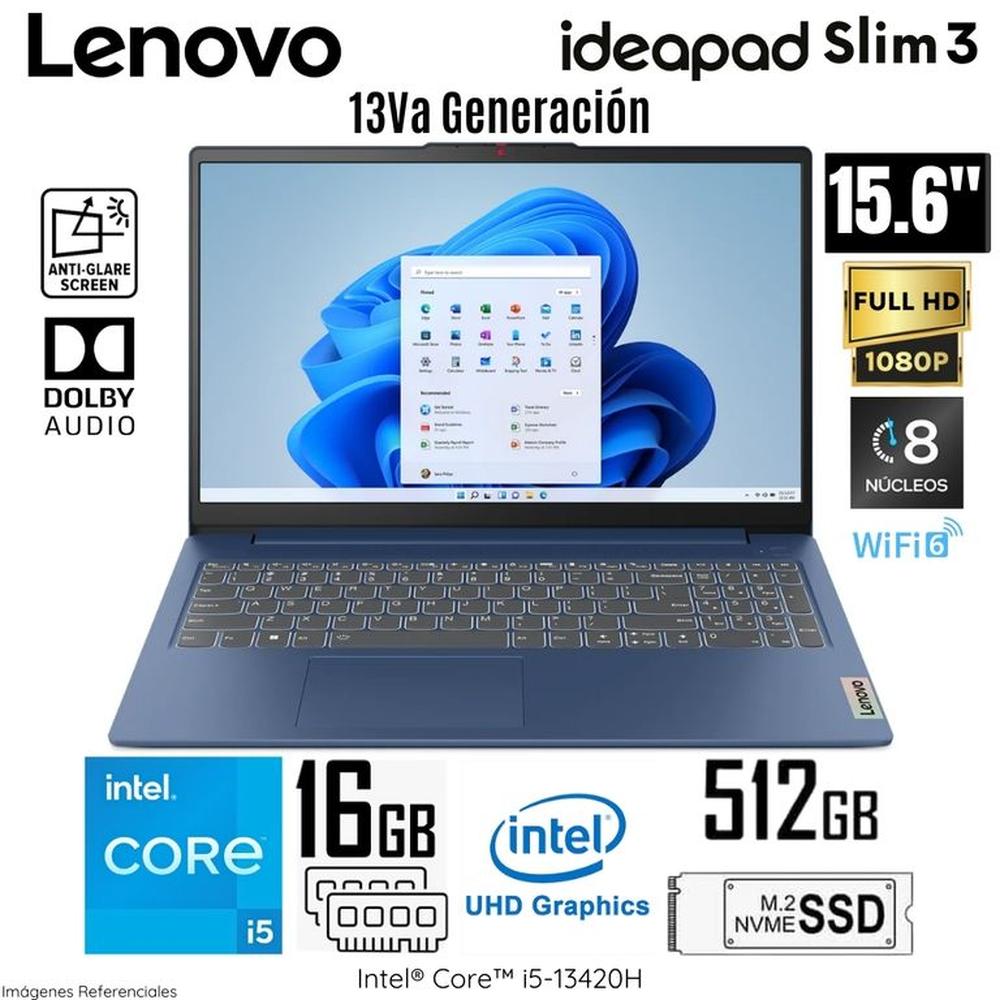 Laptop Lenovo Ideapad Slim 3 Intel Core i5-13420H 16GB RAM 512GB SSD 15.6 FHD - 83EM00G7LM