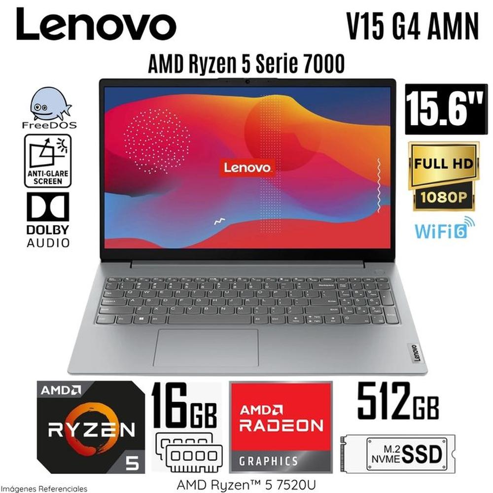 Laptop Lenovo V15 G4 AMN AMD Ryzen 5-7520U 16GB RAM 512GB SSD 15.6 FHD Free Dos - 82YU00XYLM
