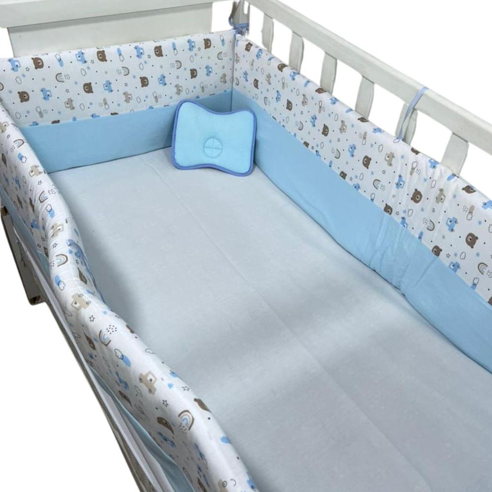 Protectores Laterales Parachoques De Baranda Para Cuna Con Almohadita Celeste