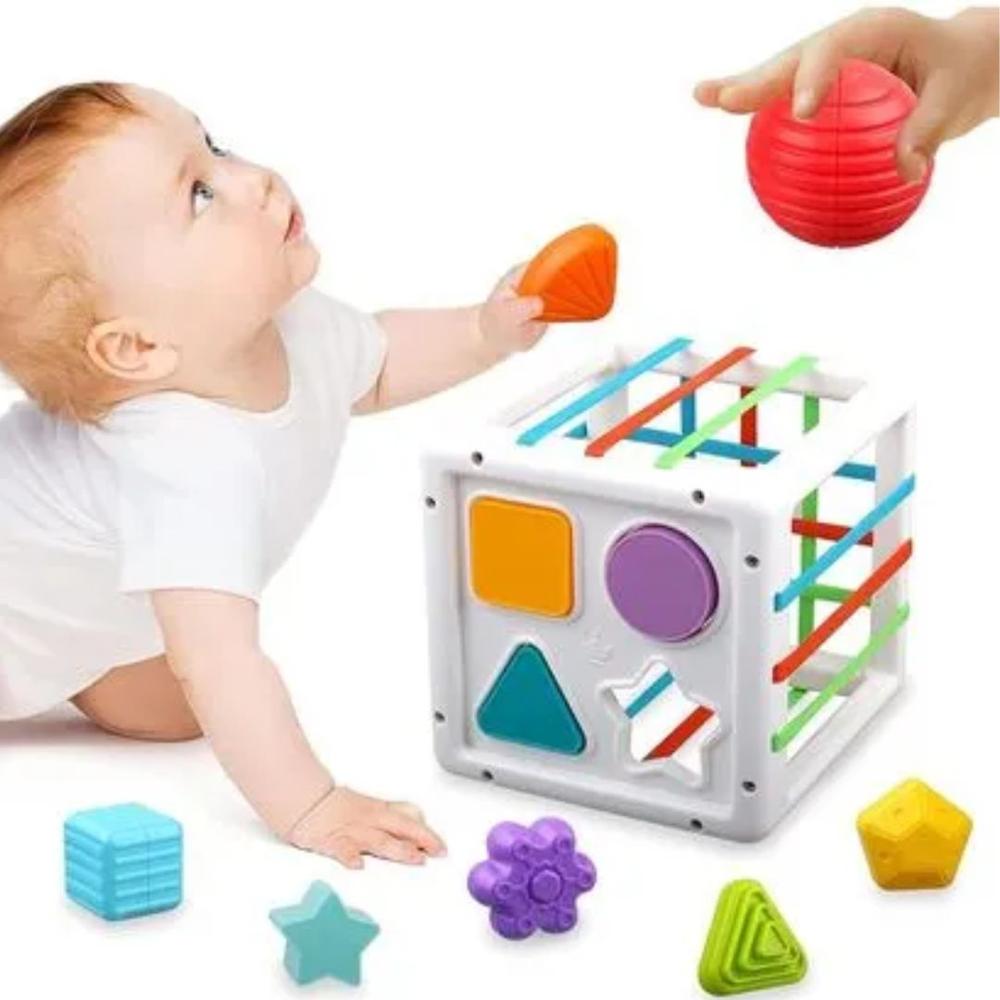 Cubo de Liga para Estimulación Para Bebe Sensorial de  FIGURAS GEOMETRICAS