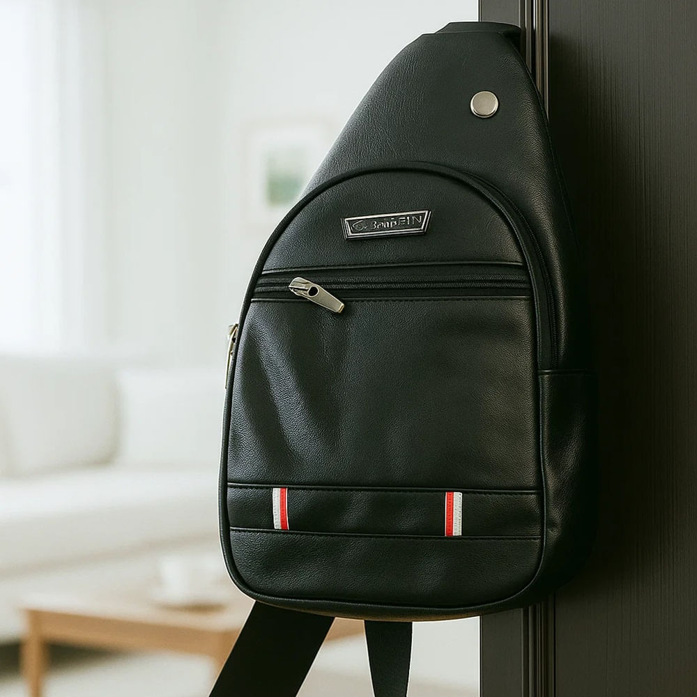 Morral Bandolero Unisex de Material Eco-Sintético - Color Negro