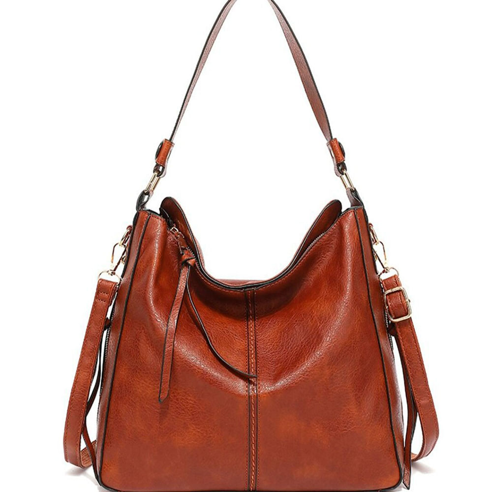 Bolso De Cuero PU Para Dama  Cartera Elegante Estilo Con Correa Ajustable - Marrón